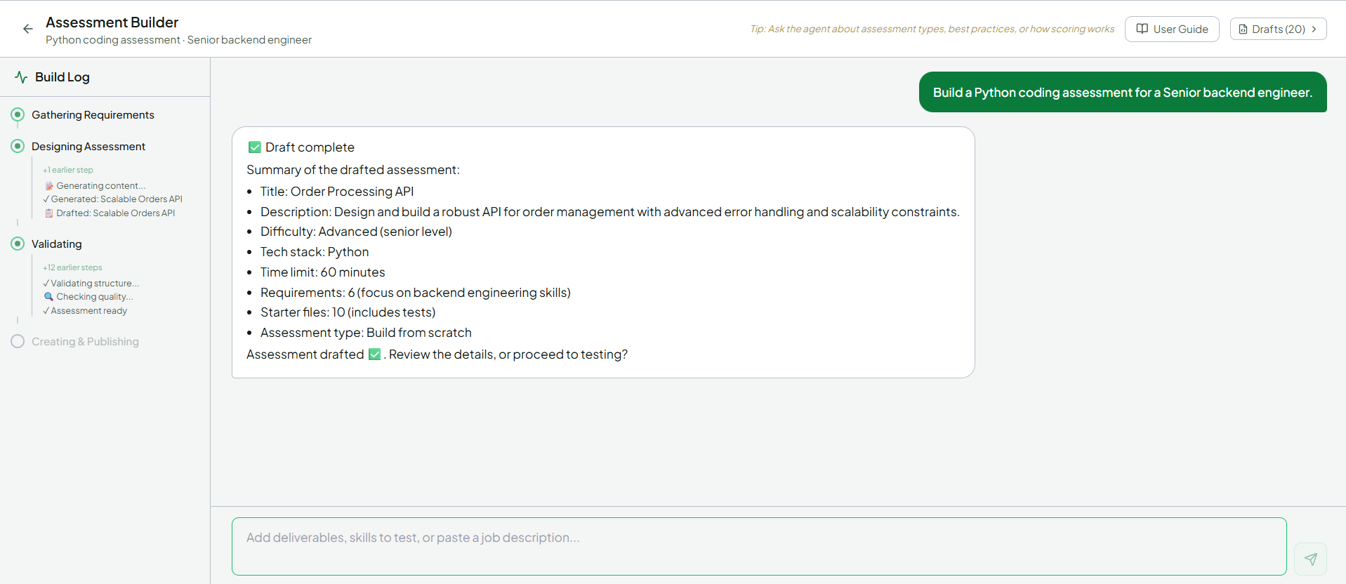 VibeLevel AI Skills Challenge Builder — chat-driven authoring flow